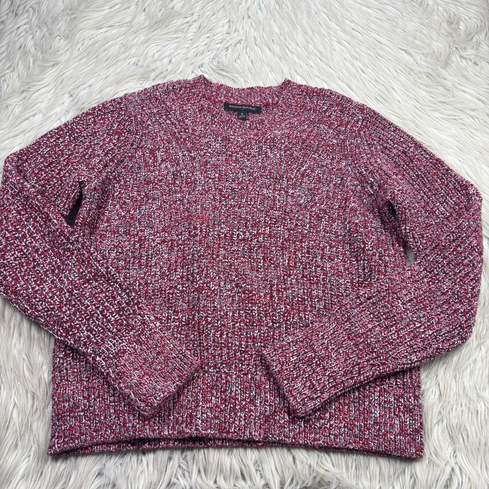 Banana Republic Women's S Marled Red Chunky Knit Crew Pullover Sweater